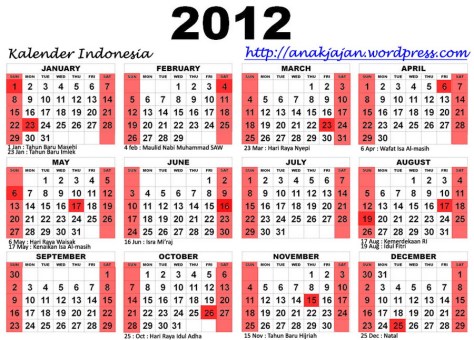 Calender Indonesia 2012
