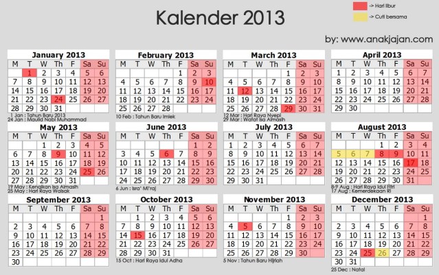 hari libur 2013