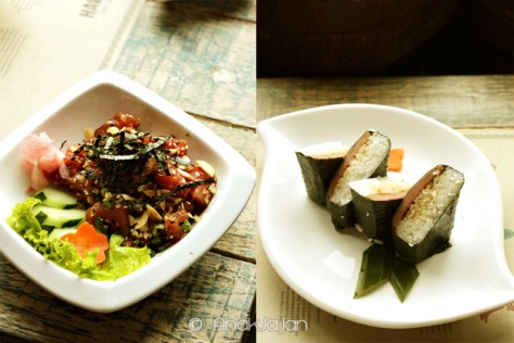 Ahi Poke IDR 32K, Musubi Spam IDR 22K