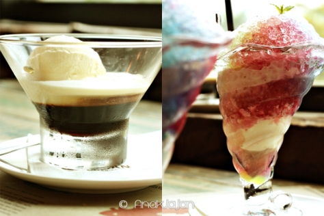 Coffee Jelly : Kahlua and Vanilla ice cream IDR 25K , North Shored shaved ice : With ice cream IDR 18K