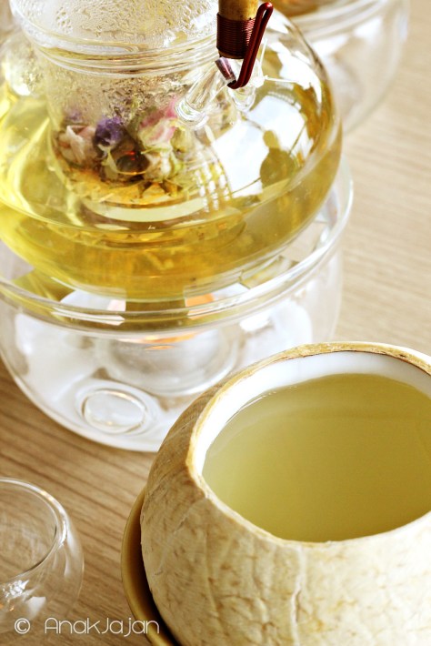 Flower Tea IDR 25k, Coconut Puding IDR 42k