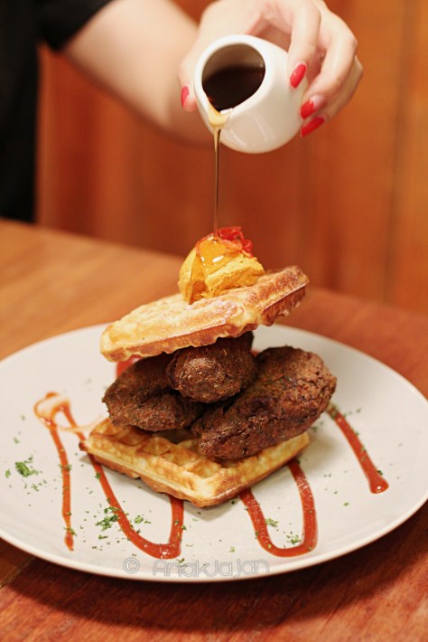 Southern Fried Chicken & Waffles with Chili Butter & Maple Syrup IDR 89k