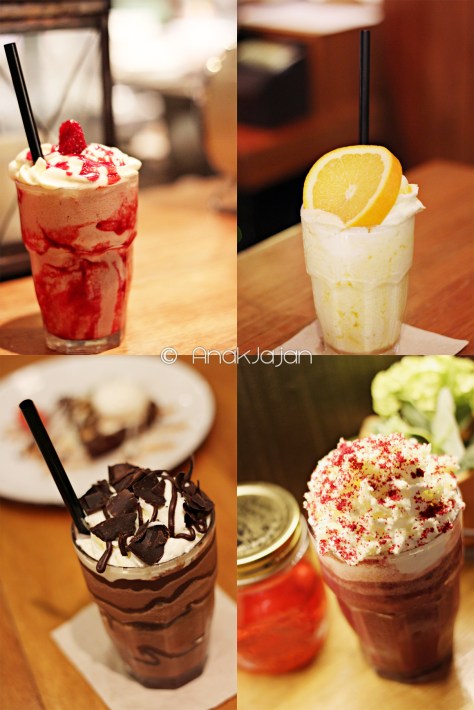 Frappe IDR 45k: Strawberry Gingerbread, Orange Creamsicle, Chocolate Brownie, Red Velvet
