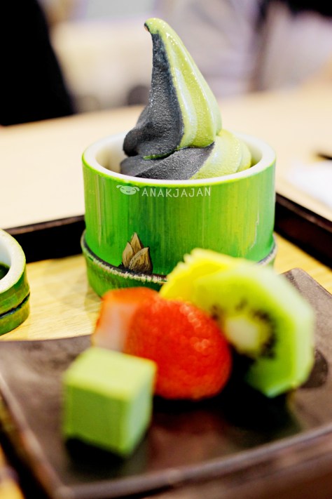 Charcoal Vanilla and Matcha twist softcream