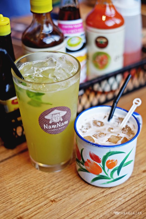 Freshly Pressed Sugarcane Juice with Kaffir Lime Leaves IDR 20k, Viet Coffee with Condensed Milk Iced IDR 30k