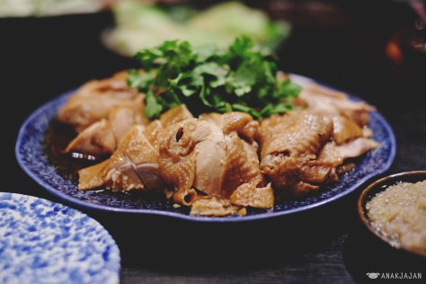 Soya Poached Chicken, Ginger & Spring Onion IDR 115k half/ IDR 210k whole