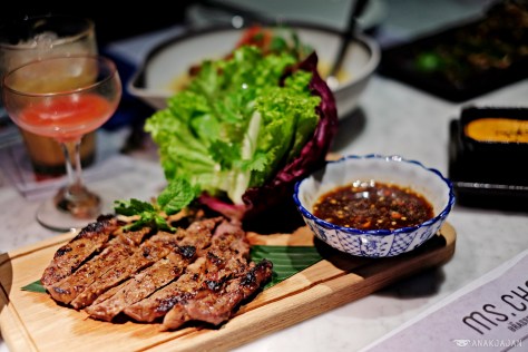 Grilled dry spice rib eye beef fillet with nam jim jaew IDR 98k