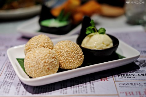 Fried Hazelnut Nutella sesame balls with vanilla bean ice cream IDR 40k