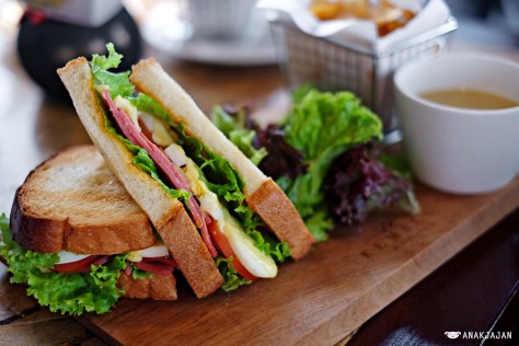 Double Decker Sandwich IDR 88k (Lunch set with drink, salad and chips)