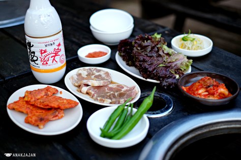 Spicy Marinated Chicken KRW 12.000, Pork Barbecue KRW 12.000