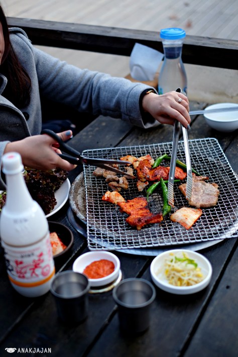 Spicy Marinated Chicken KRW 12.000, Pork Barbecue KRW 12.000