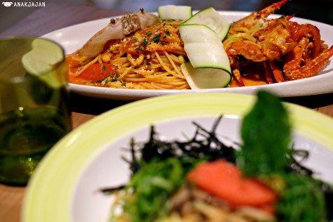 Tomato Sauce Spaghettini with Blue Crab and Zucchini IDR 168k