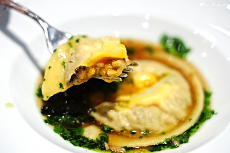 Mushroom Broth, Cep Raviolo, Egg Yolk, Corriander GBP 12 