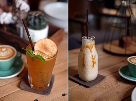 Apple Iced Tea THB 90, Salted Caramel Milkshake THB 120 