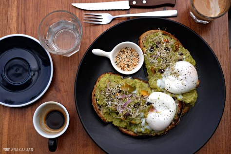 Smashed Avocado and Feta Cheese with Poached Egg on Sourdough IDR 65k