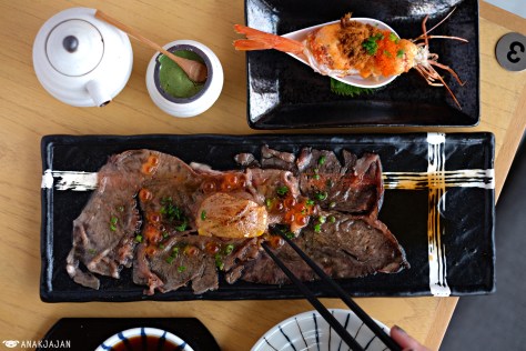 Aka Ebi Spicy IDR 88k (1pcs), Aburi Kagoshima Foie Gras Ikura IDR 95k (1pcs)